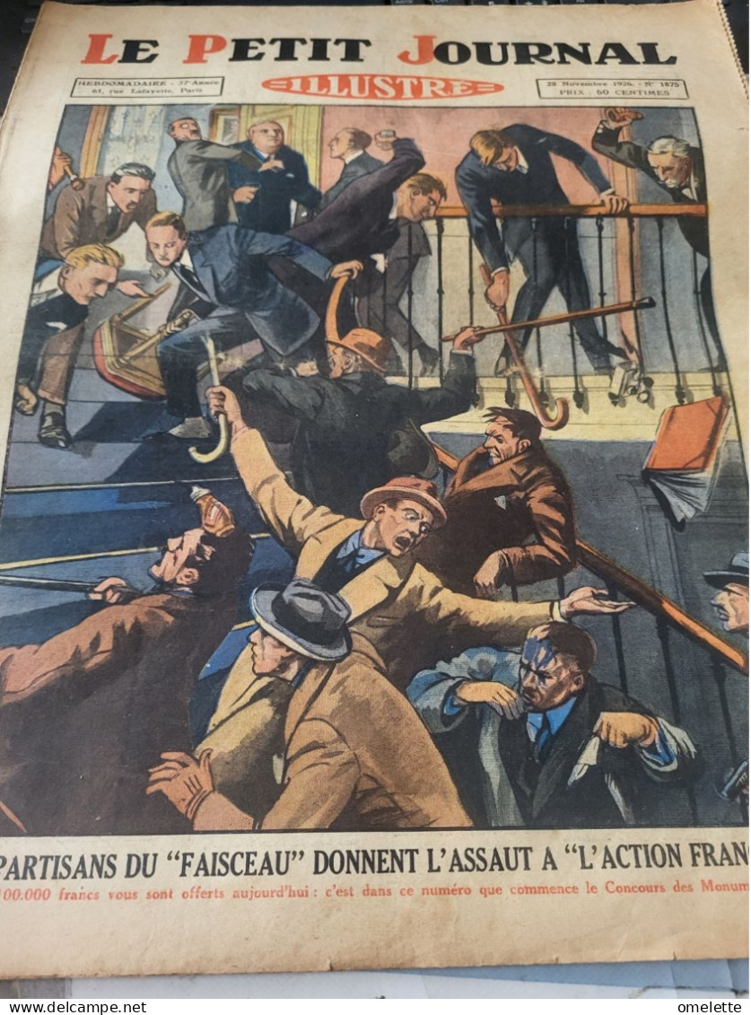 P J 26/ PARTISANS FAISCEAU CONTRE ACTION FRANCAISE /GARIBALDI / CONCOURS MONUMENTS DE FRANCE - Le Petit Journal