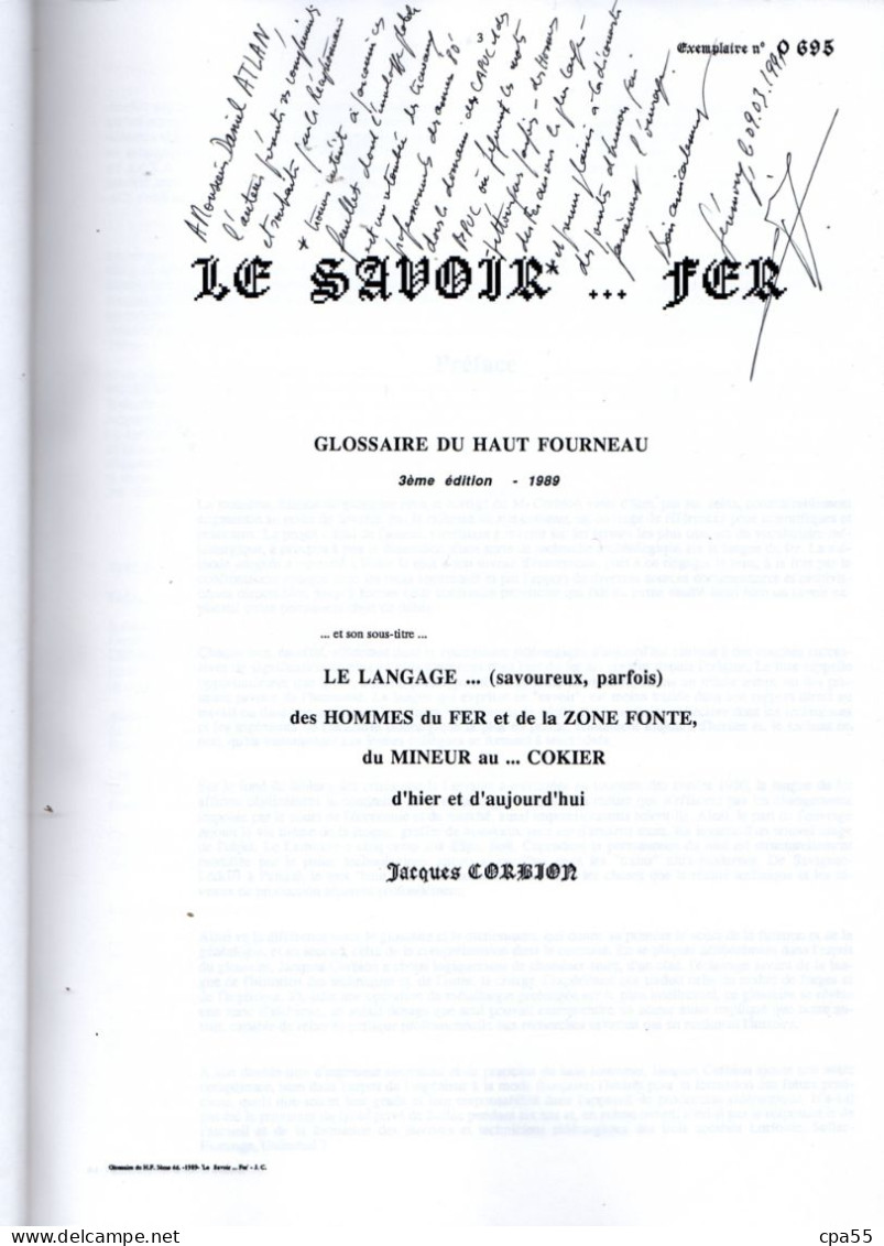 LE SAVOIR FER  -  Glossaire Du Haut-Fourneau Par Jacques Corbion  -  Environ 500 Pages  -  La Bible De La Métallurgie ! - Lorraine - Vosges