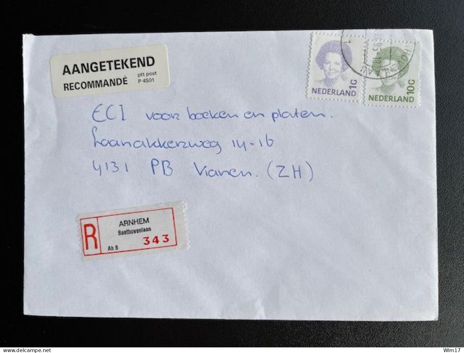 NETHERLANDS 1995 REGISTERED LETTER ARNHEM BEETHOVENLAAN TO VIANEN NEDERLAND AANGETEKEND - Briefe U. Dokumente