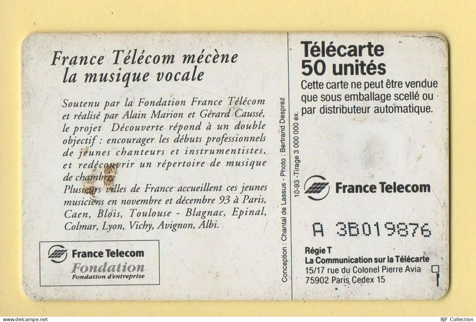 Télécarte 1993 : CONCERT DECOUVERTE / 50 Unités / Numéro A 3B019876 / 10-93 (voir Puce Et Numéro Au Dos) - 1993