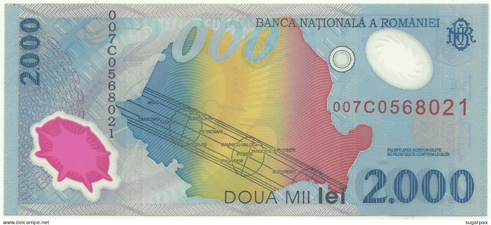 ROMANIA - 2.000 Lei - 1999 - Pick 111.a - Unc. - Série 007C - Total Solar ECLIPSE Commemorative POLYMER - 2000 - Roumanie