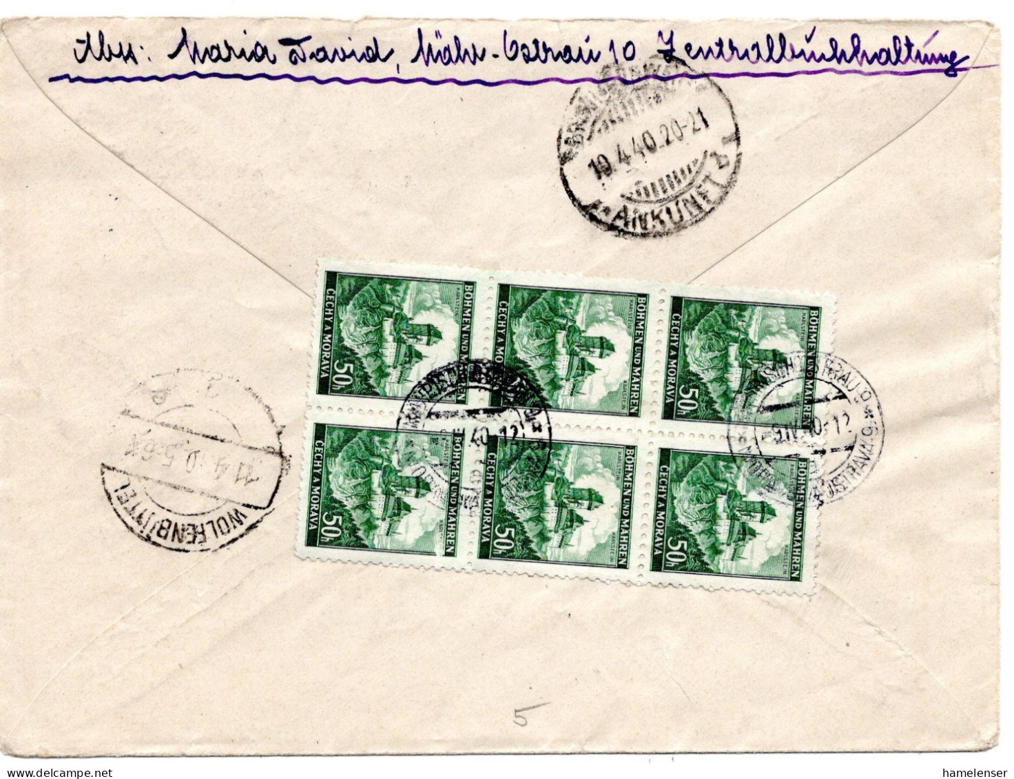 63311 - Deutsches Reich / Böhmen Und Mähren - 1940 - 7@50h Karlstein MiF A R-Bf MAEHRISCH-OSTRAU -> WOLFENBUETTEL - Storia Postale