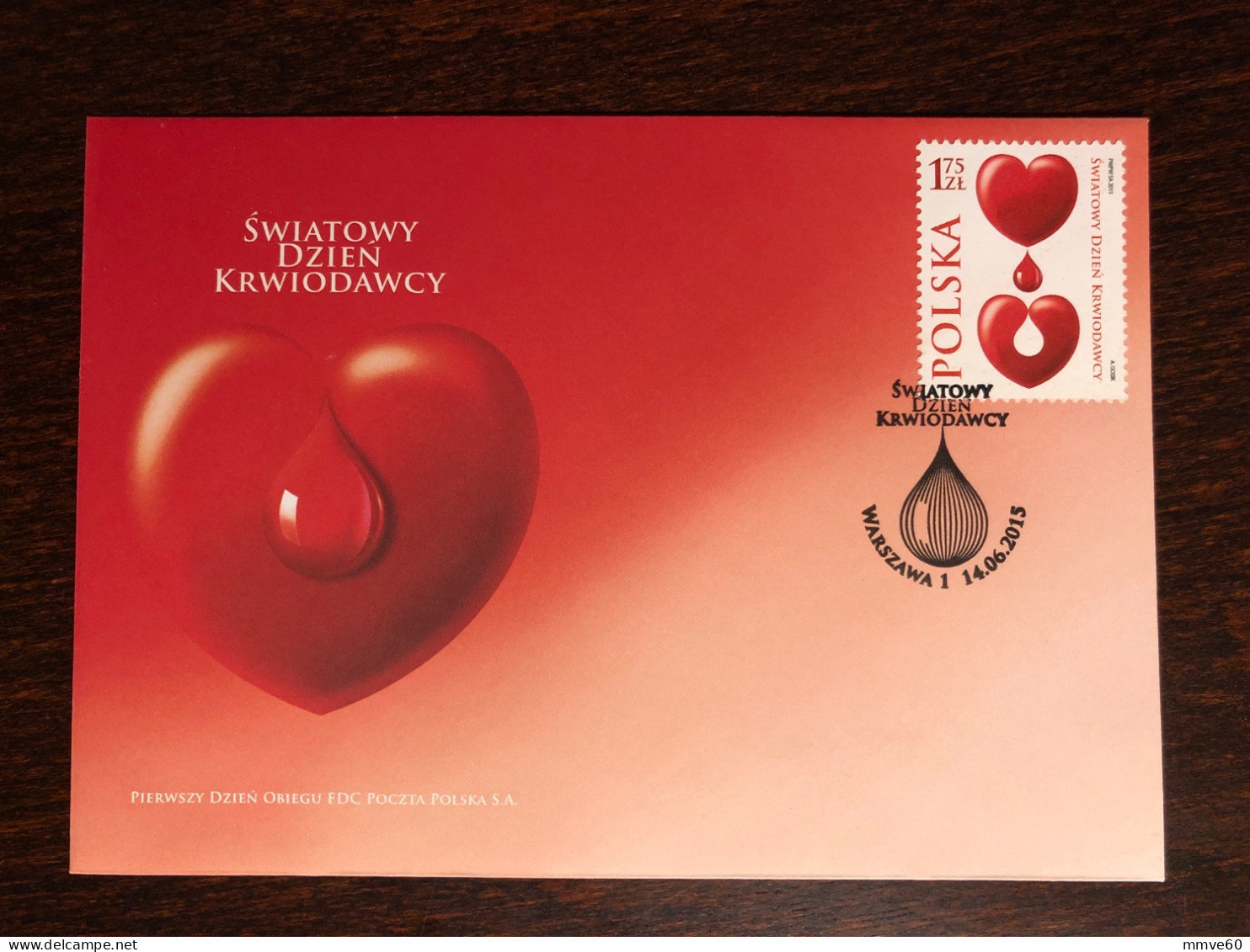 POLAND FDC COVER 2015 YEAR BLOOD DONATION DONORS HEALTH MEDICINE STAMPS - FDC