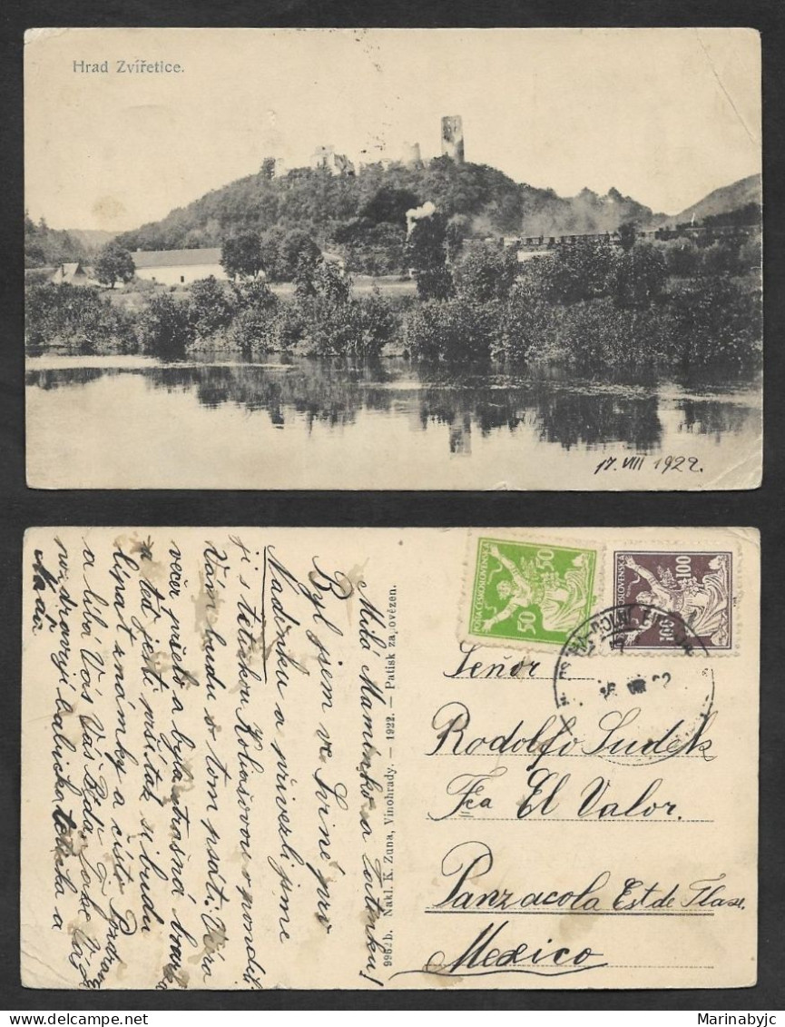 SE)1922 SLOVAKIA  ZVÍŘETICE CASTLE POSTCARD, 2 ALLEGORY STAMPS, CIRCULATED TO MEXICO, VF - Sonstige & Ohne Zuordnung