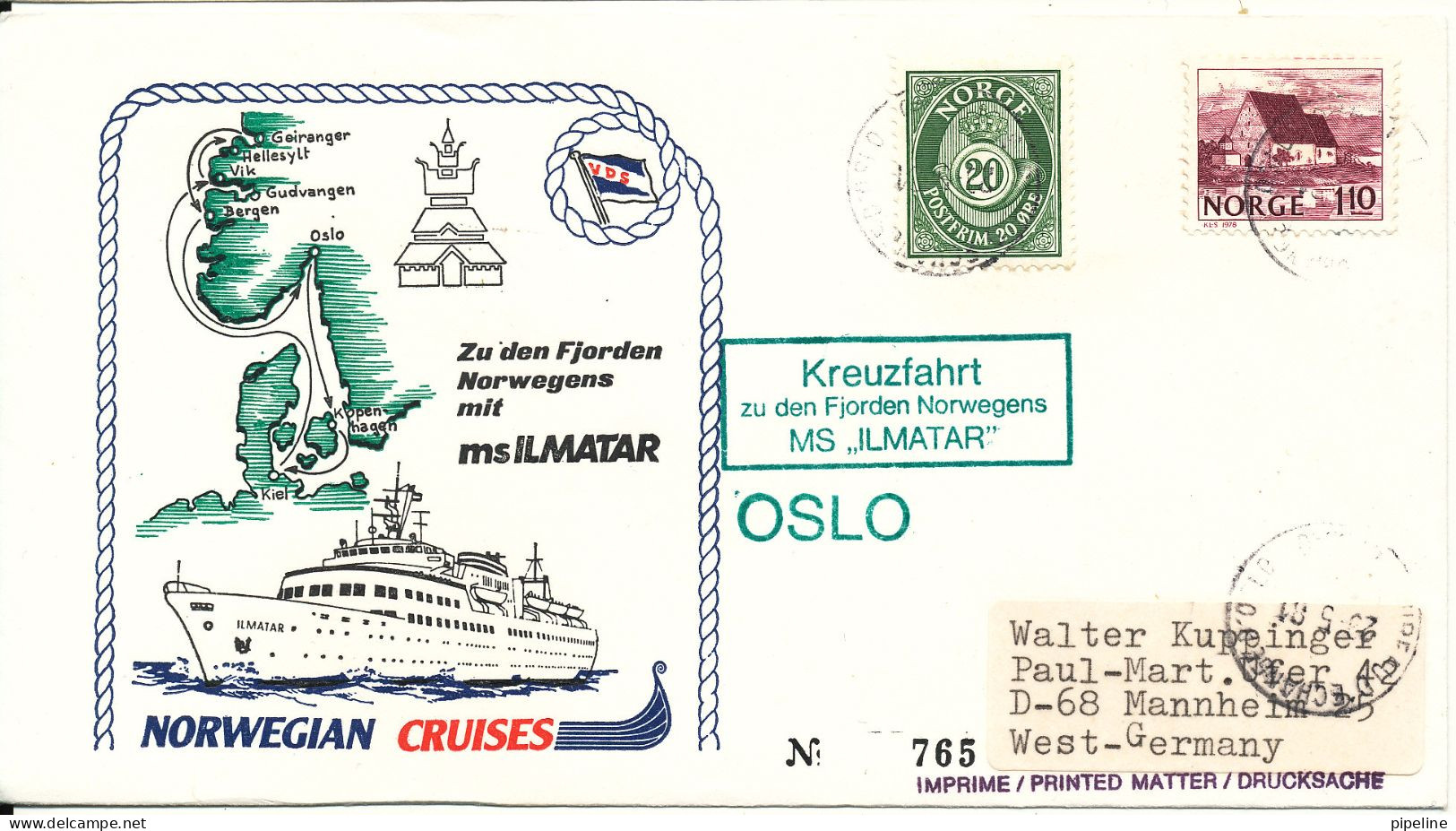 Norway Ship Cover M/S Ilmatar Norwegian Cruses Bureau Decharged Oslo 28-5-1981 Sent To Germany - Cartas & Documentos