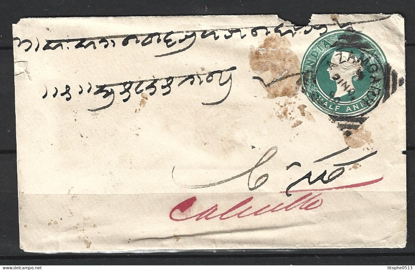 INDE. Enveloppe Pré-timbrée Ayant Circulé En 1890. « Half Anna ». - Enveloppes