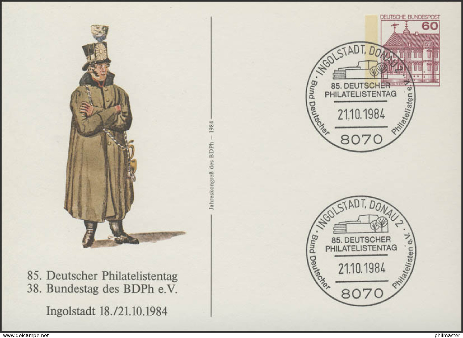 PP 106/148 Philatelistentag 1984: Postillon Mit Mantel, SSt Ingolstadt 21.10.84 - Sobres Privados - Nuevos
