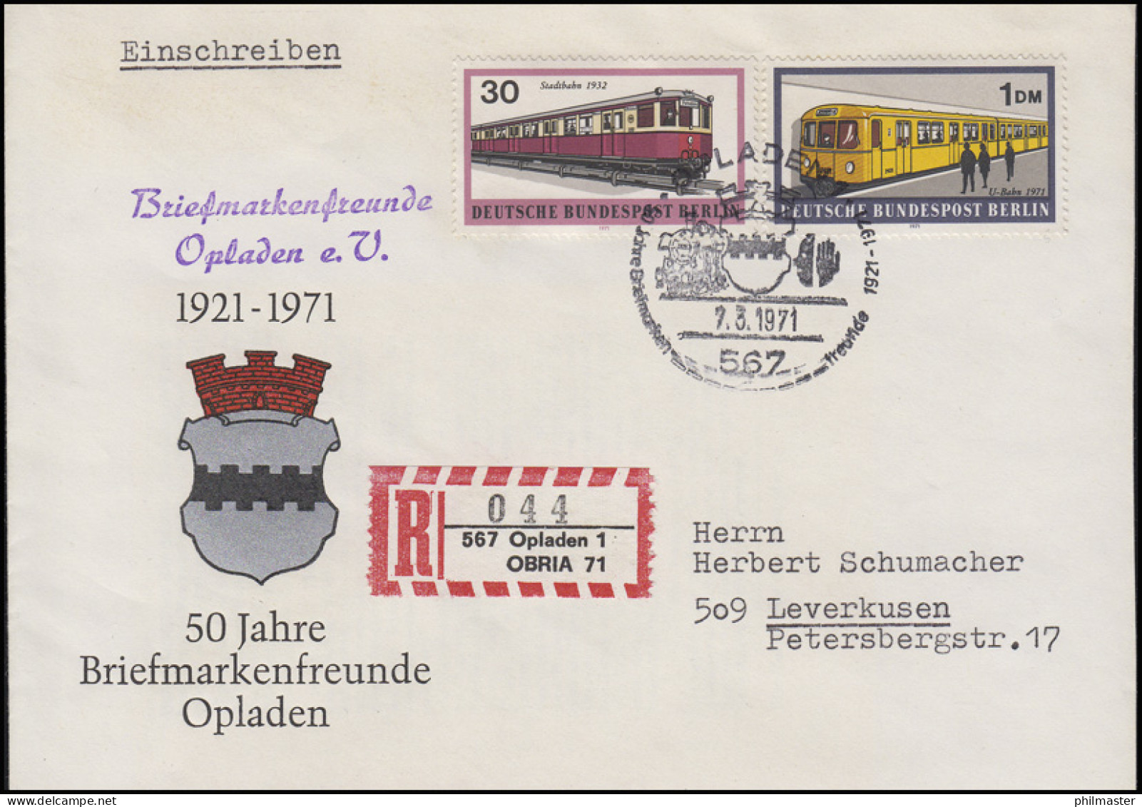 Sonder-R-Zettel OBRIA 71, Berlin-MiF R-Bf SSt Opladen Eisenbahn 7.3.1971 - R- & V- Labels