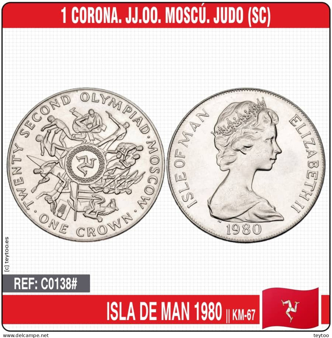 C0138_1# Isla De Man 1980. 1 Corona. JJ.OO. Moscú. Judo (SC) KM-67 - Colonies