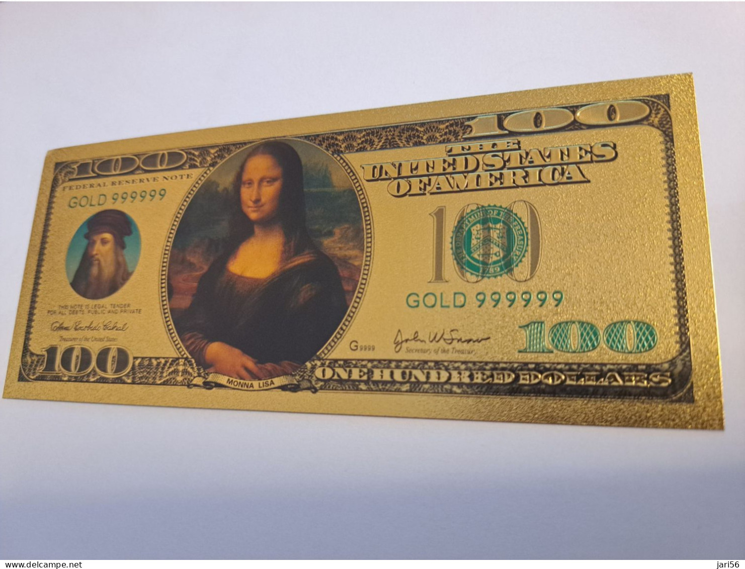 BANKNOTE / GOLDFOIL BILJET / LEONARDO DA VINCI/MONA LISA/ $100,-/ SOUVENIR BILJET / UNC ** Goldfoil 003 ** - Sonstige & Ohne Zuordnung