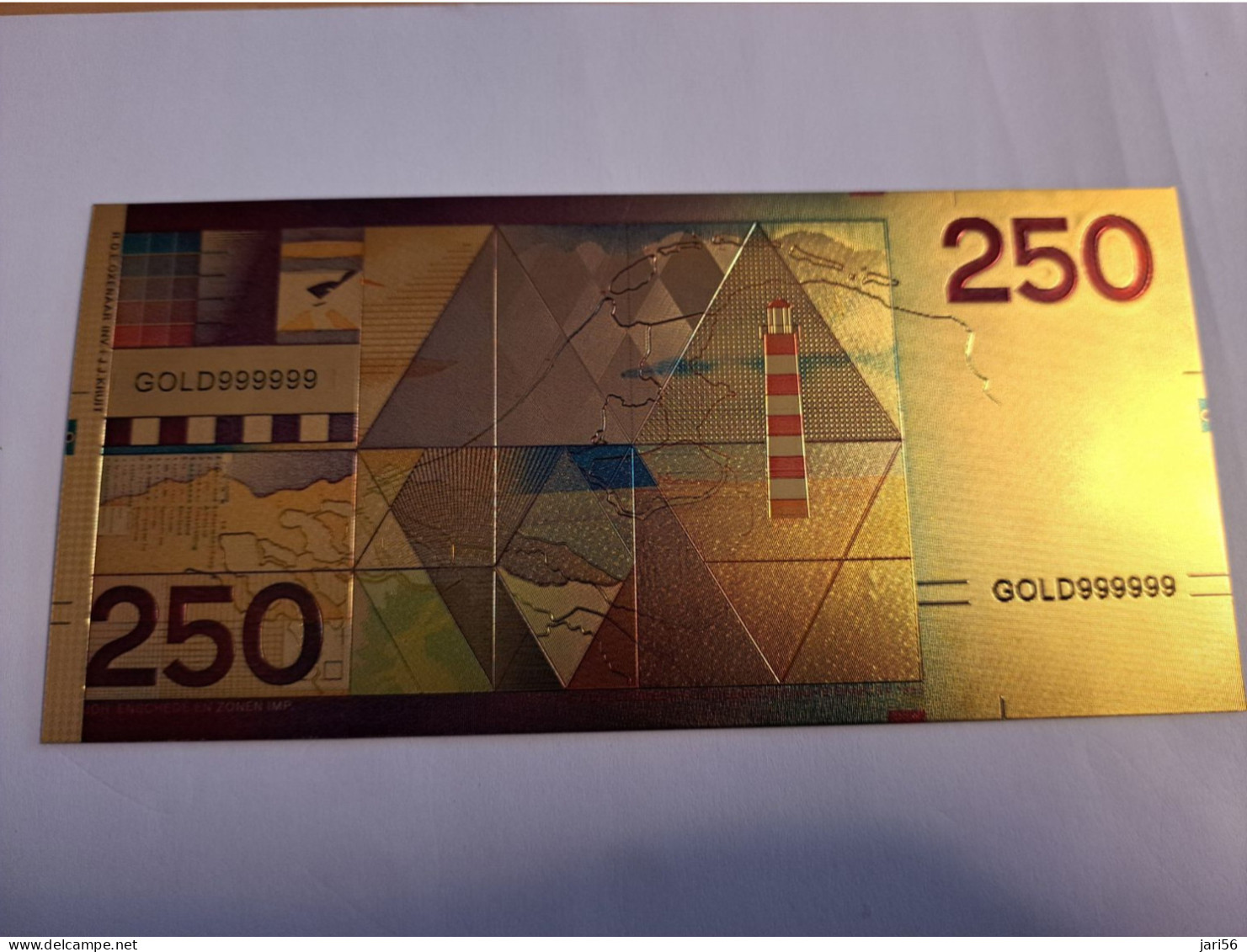 BANKNOTE / GOLDFOIL BILJET /NETHERLANDS HFL 250,- LIGHTHOUSE / SOUVENIR BILJET / UNC ** Goldfoil 006 ** - Autres & Non Classés