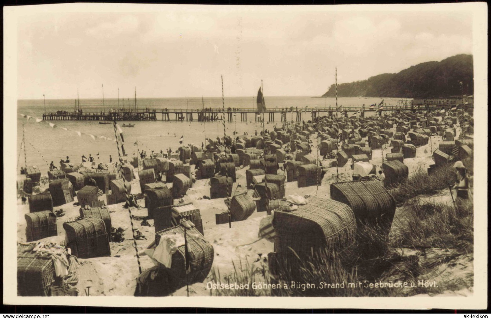 Ansichtskarte Göhren (Rügen) Rügen Strand Mit Seebrücke U. Hövt. 1938 - Goehren