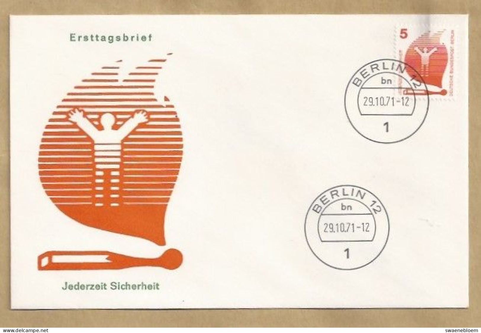 DE.- ERSTTAGSBRIEF. JEDERZEIT SICHERHEIT. ERSTAUSGABETAG. 29.10.1971.  BERLIN 12. FDC. - 1971-1980