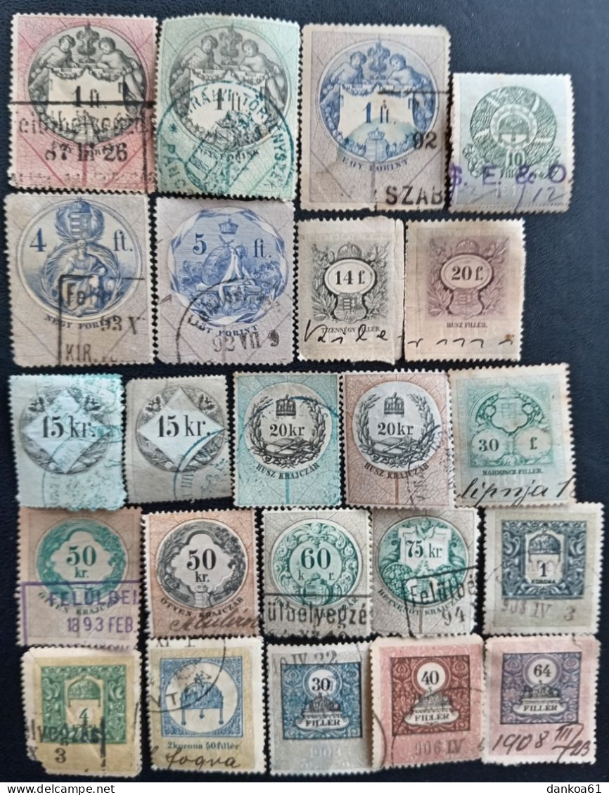 K. U. K. Ungarn Alte Steuermarken(40), Gestempelt, 17 Briefmarken Auf Papier Geklebt. - Fiscali