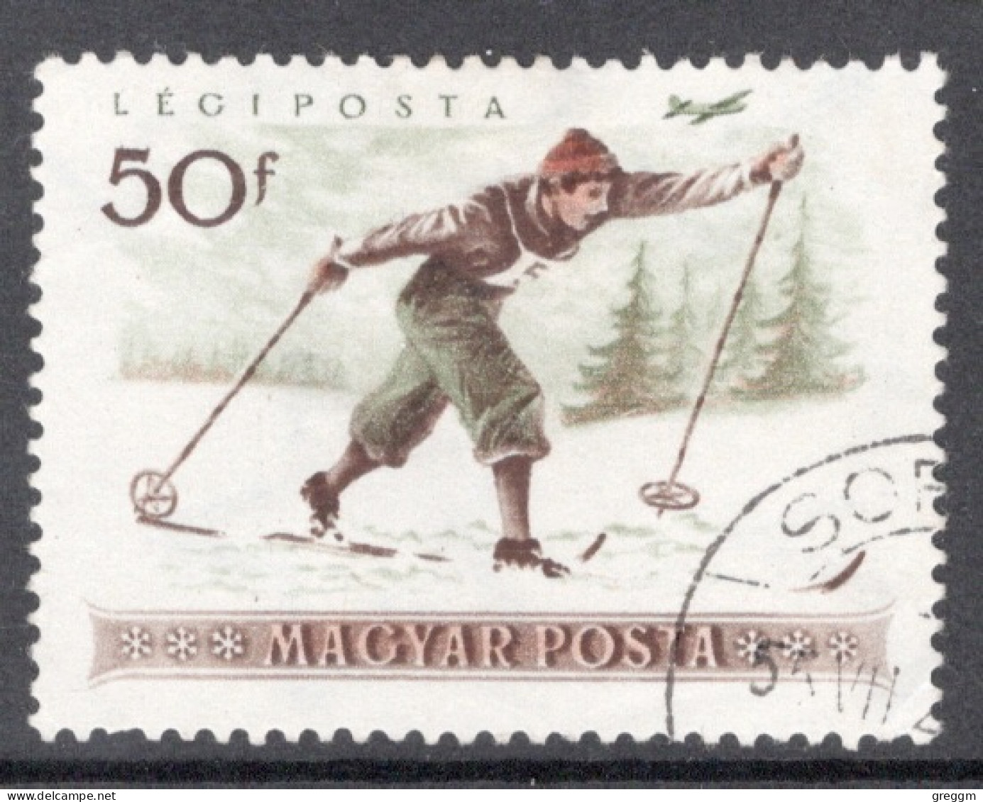 Hungary 1955 Single Stamp Celebrating Airmail - Winter Sports In Fine Used - Gebraucht