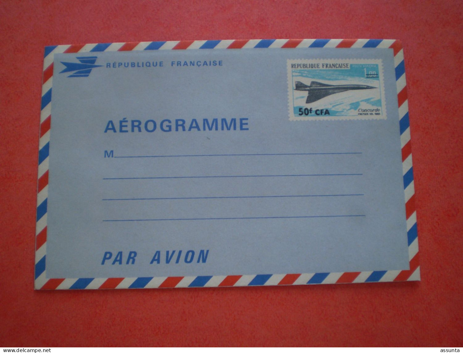 La Réunion Aérogramme Surchargé 50 F CFA Sur 1.00 Avion Concorde. Entier Postal - Luftpost