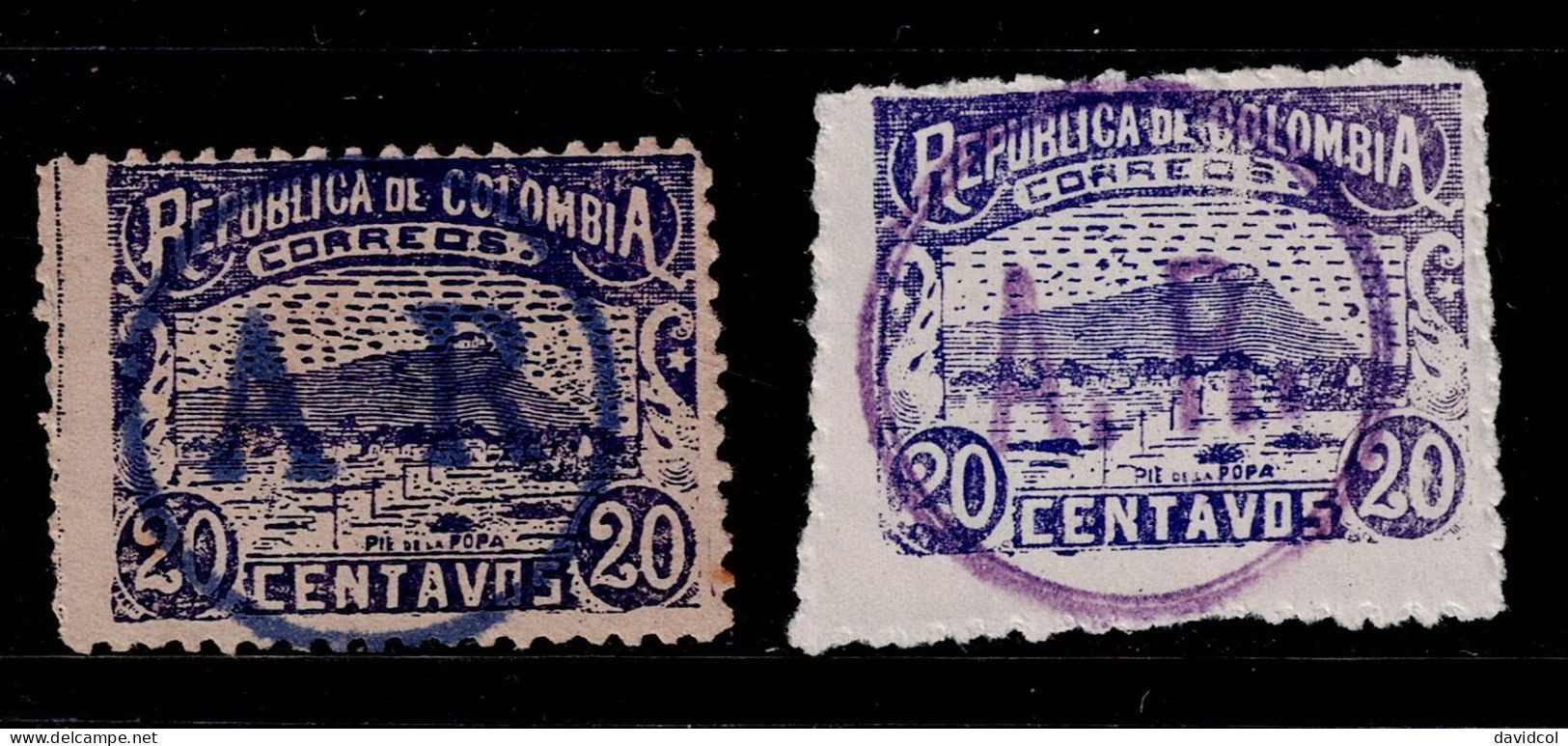 0160H - KOLUMBIEN - 1904 - MNG - (AR) OVPTD - 20 CTS - ACKNOWLEDGMENT OF RECEIPT - 2 DIFF TYPES - Colombia