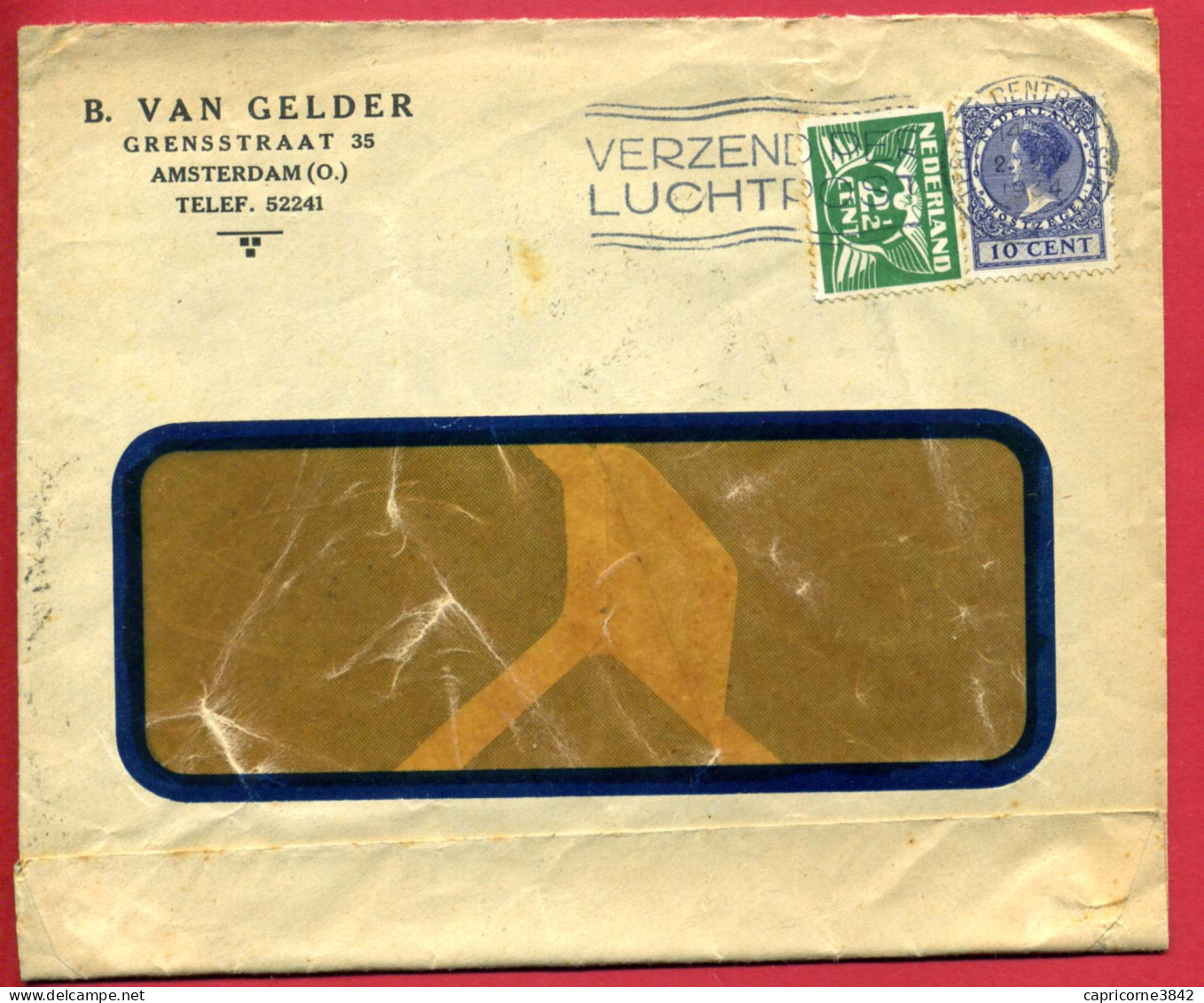 1934 - Pays Bas - Cachet De AMSTERDAM CENTRAAL STATION - "VERZEND PER LUCHTPOST" - Marcophilie