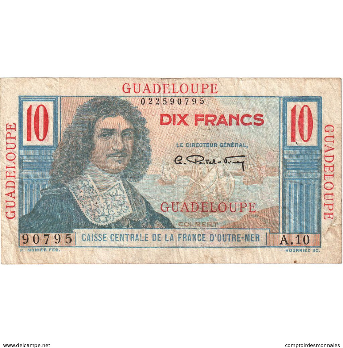 Guadeloupe, 10 Francs, Undated (1947-49), A.10, Colbert, TTB, KM:32 - Autres & Non Classés