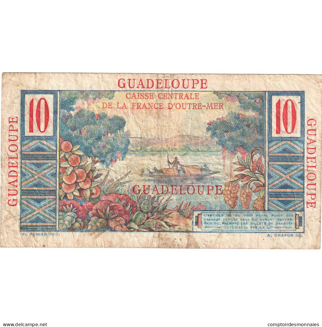 Guadeloupe, 10 Francs, Undated (1947-49), A.10, Colbert, TTB, KM:32 - Autres & Non Classés