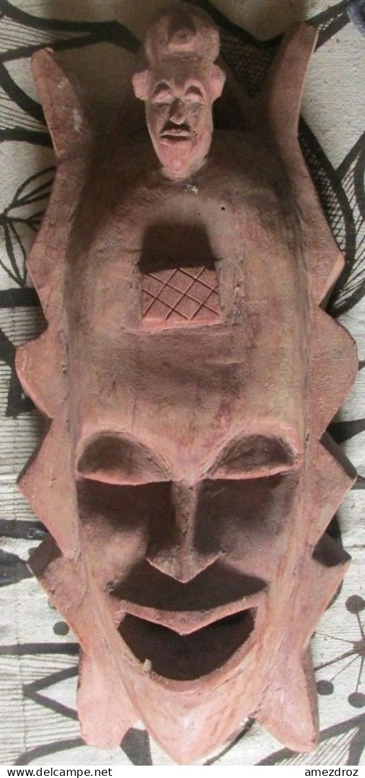 Afrique Cote D'Ivoire Ancien Masque Rituel Baoulé Côte D'Ivoire Bois Rose 2.1 Kg 25.5 Cm X 60 Cm (G1) - African Art