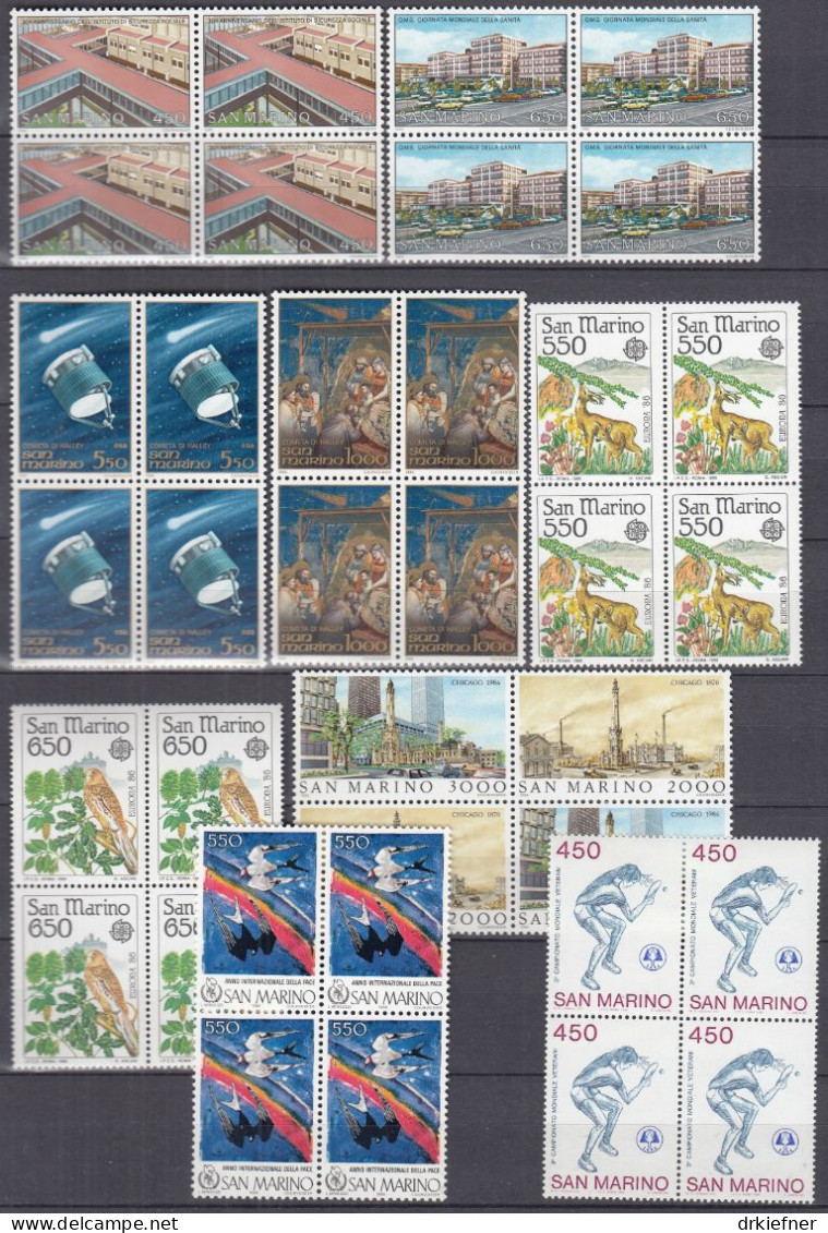 SAN MARINO  1335-1344, 1348-1353, 4erBlock, Postfrisch **, Aus Jahrgang 1986 - Neufs