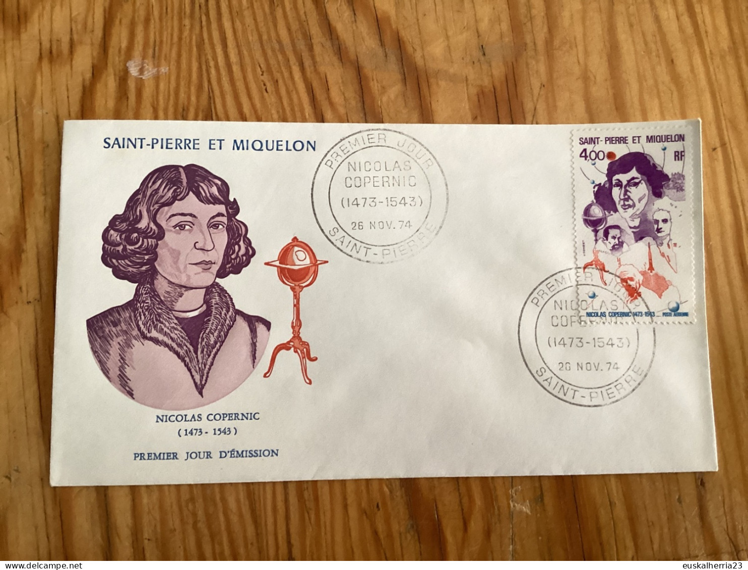 Enveloppe 1 Er Jour Nicolas Copernic 1974 Sain Pierre Et Miquelon - Gebraucht