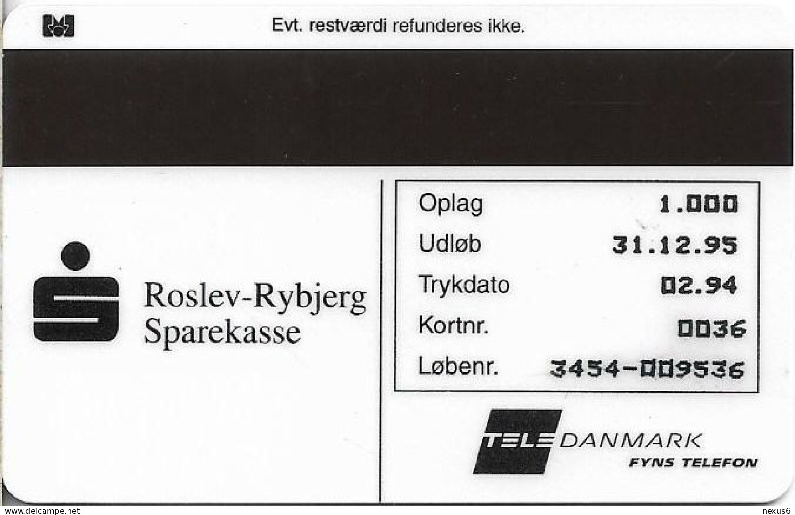 Denmark - Fyns - TDFP023H - Sparekasse - Roslev-Rybjerg Sparekasse - TDFP023H - 02.1994, 10kr, 1.000ex, Used - Danimarca