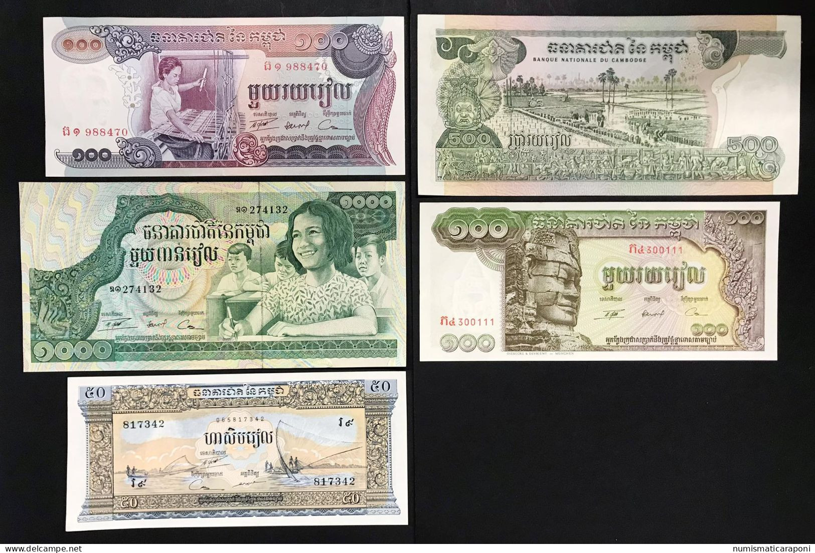 Cambogia CAMBODIA 5 Banconote Banknotes Da 50 A 1000 Riels Lotto.423 - Cambodge