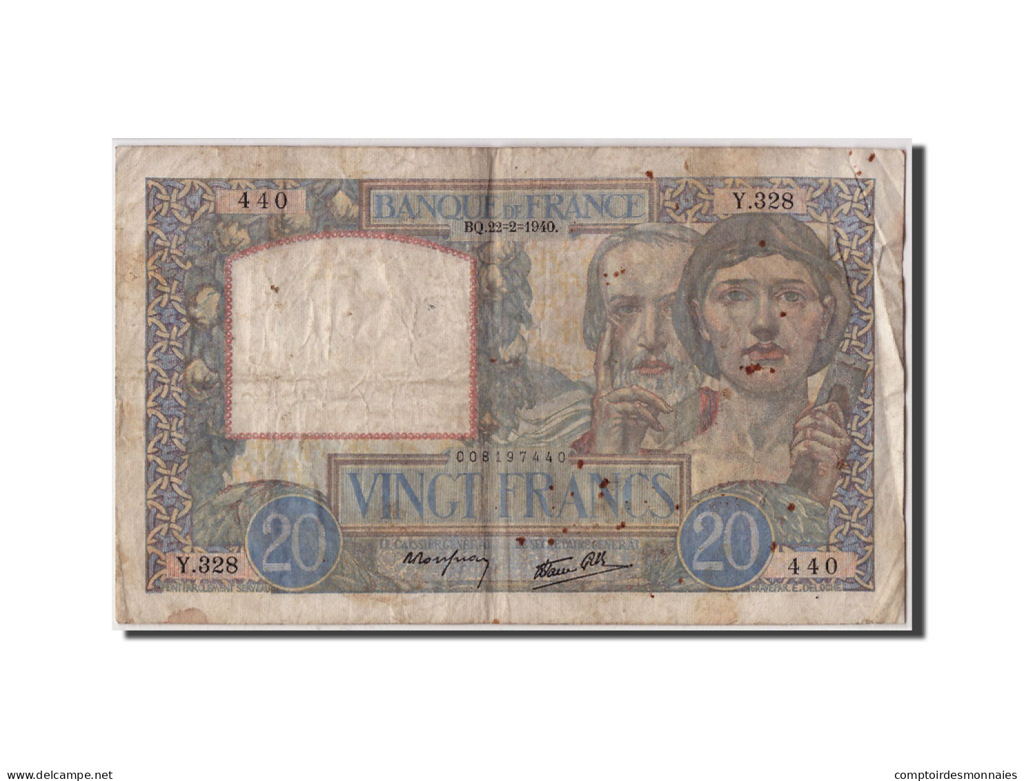 Billet, France, 20 Francs, 20 F 1939-1942 ''Science Et Travail'', 1940 - 20 F 1939-1942 ''Science Et Travail''