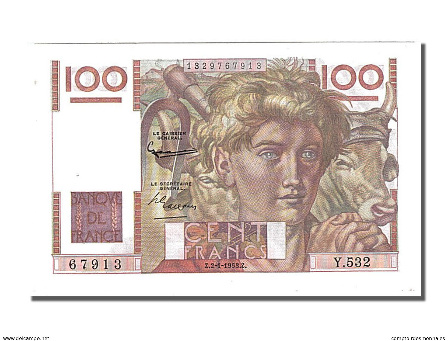 Billet, France, 100 Francs, 100 F 1945-1954 ''Jeune Paysan'', 1953, 1953-01-02 - 100 F 1945-1954 ''Jeune Paysan''