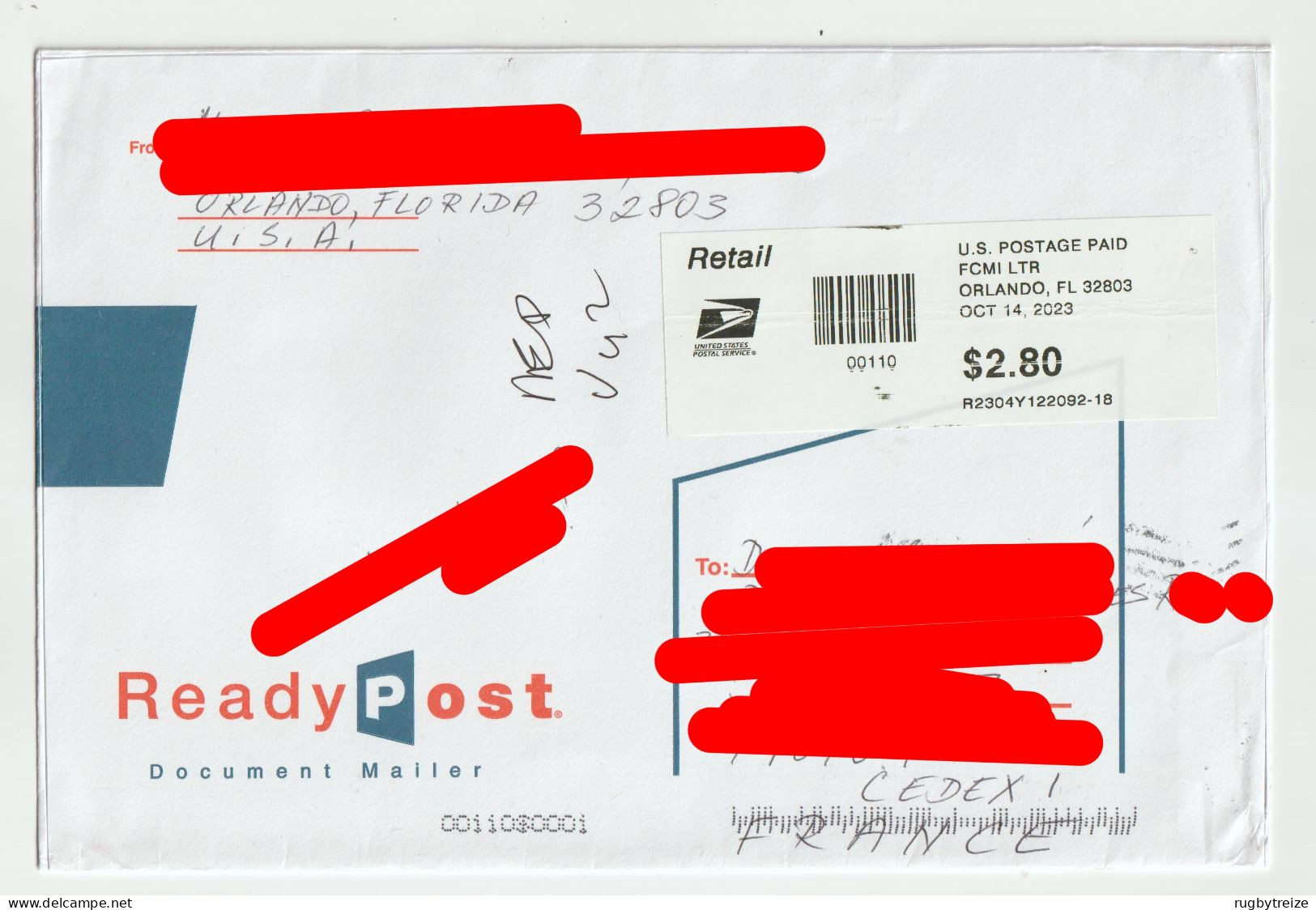 7687 Lettre Cover USA ETATS UNIS  2023 Orlando READYPOST READY POST Pap Pret A Poster Vignette Affranchissement - Cartas & Documentos