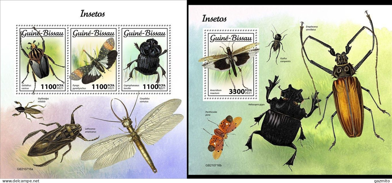 Guinea Bissau 2021, Animals, Insects, 3val In BF+BF - Coléoptères