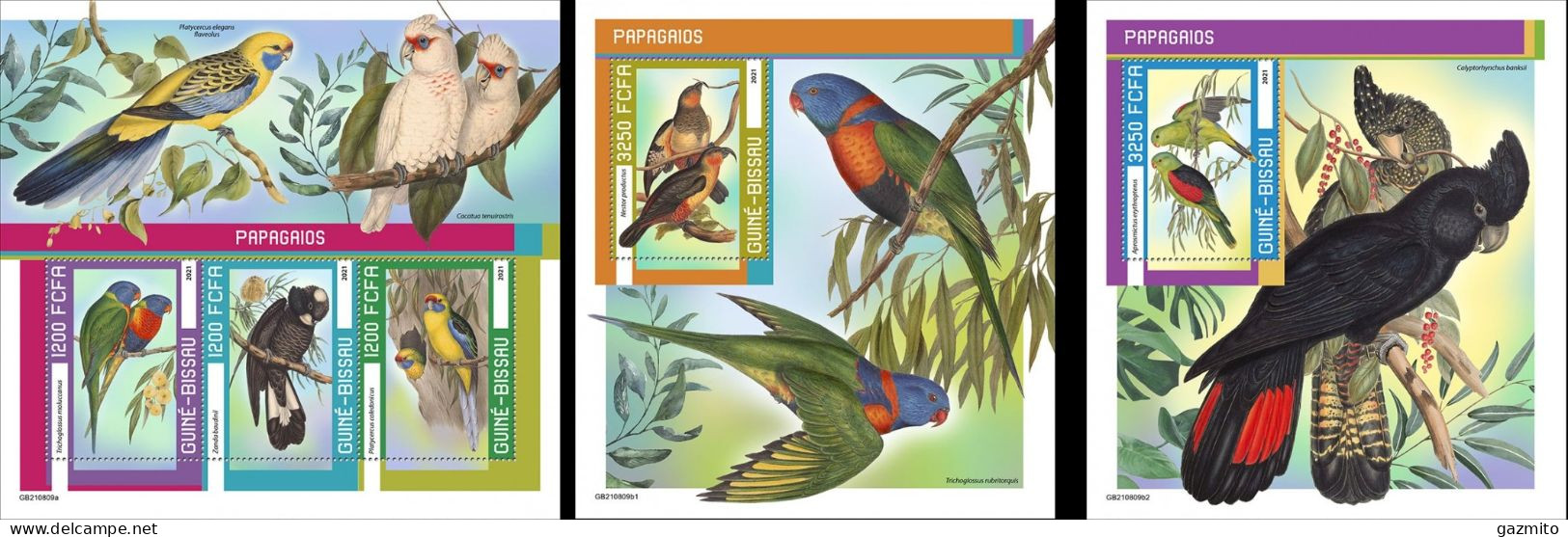 Guinea Bissau 2021, Animals, Parrots, 3val In BF+2BF - Papegaaien, Parkieten