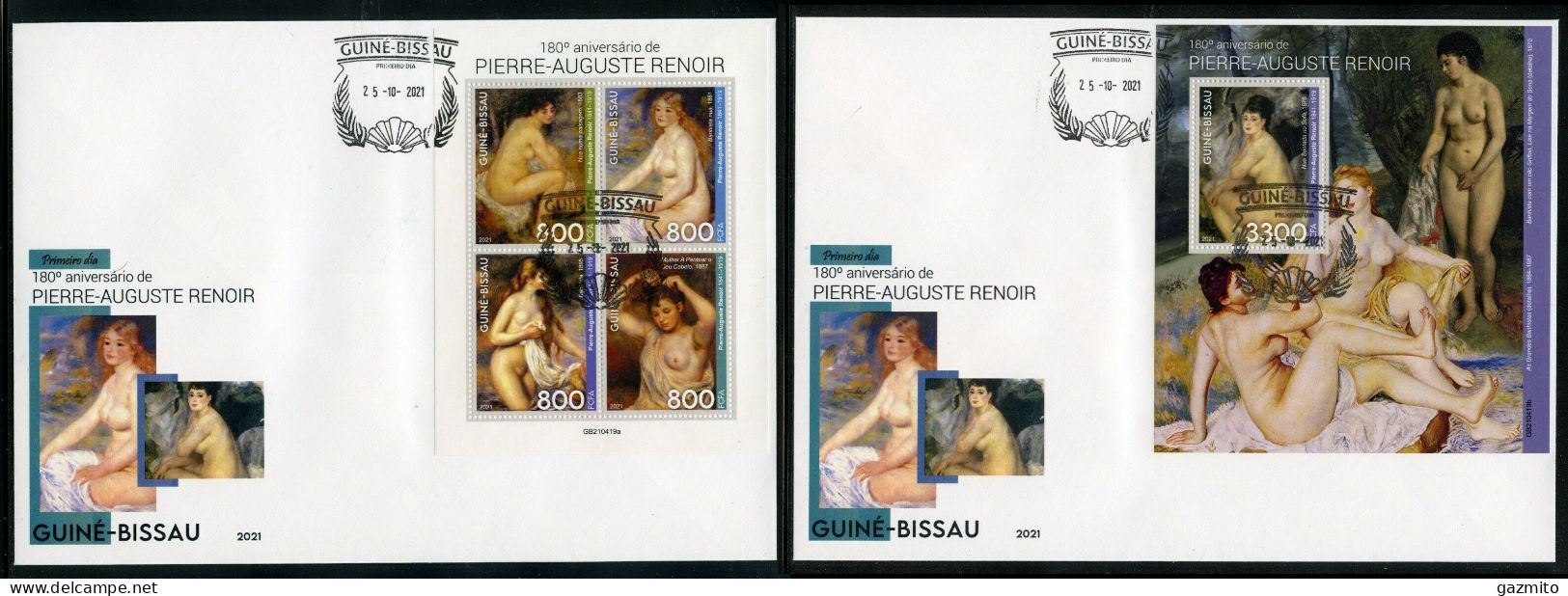 Guinea Bissau 2021, Art, Renoir, Nude, 4val In BF +BF In 2FDC - Nus