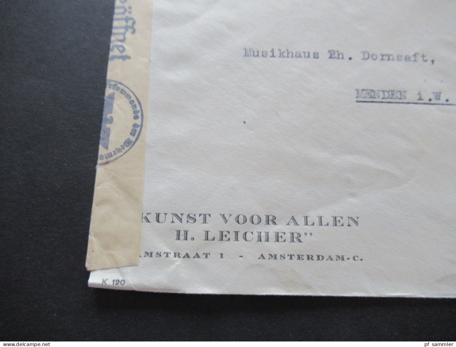 Niederlande 1942 Zensursbeleg Umschlag Kunst Voor Allen H. Leicher Amsterdam - Menden / OKW Zensurstreifen Geöffnet - Covers & Documents