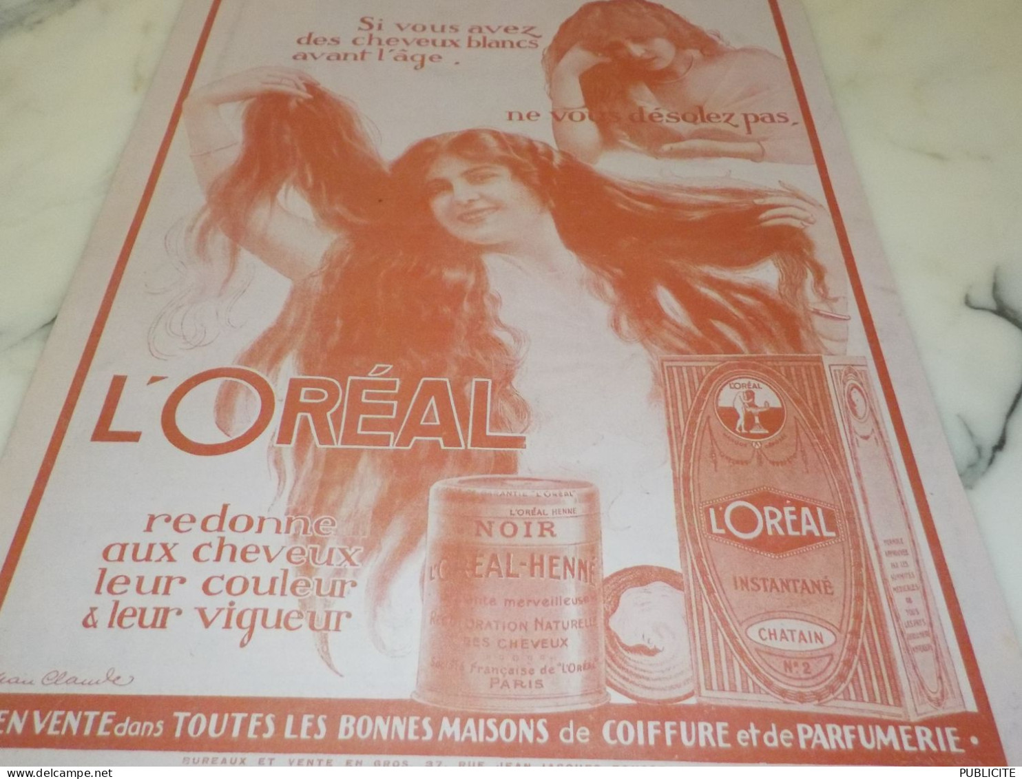 ANCIENNE PUBLICITE CHEVEUX BLANCS AVANT L AGE  L OREAL 1921 - Andere & Zonder Classificatie