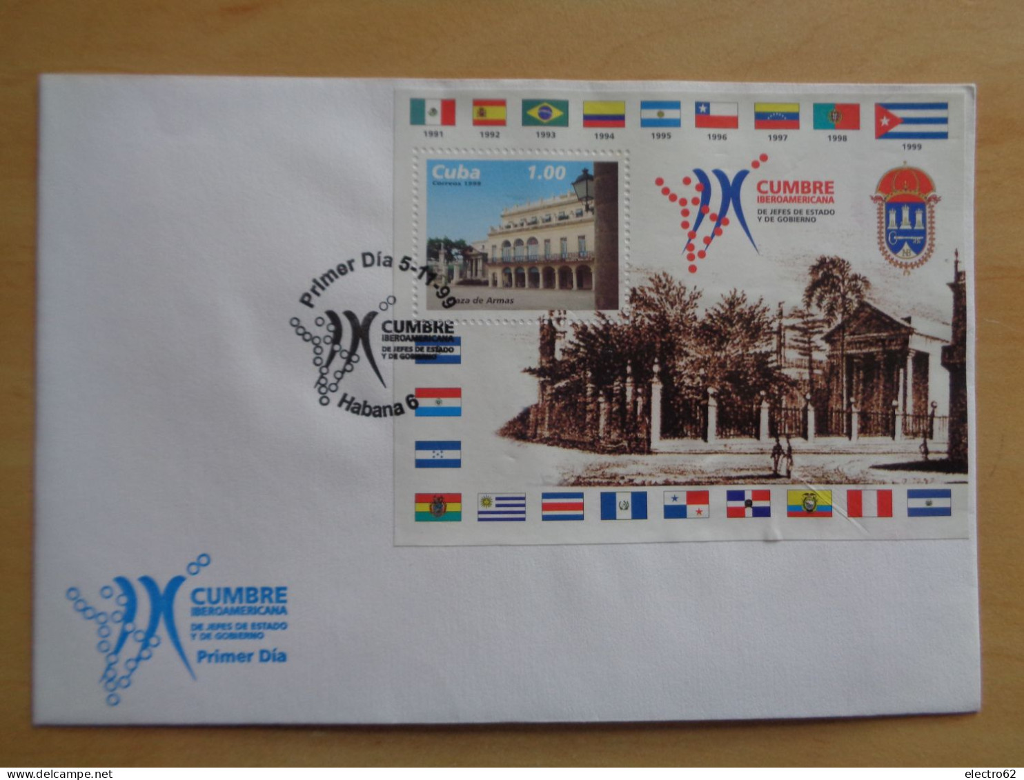 Cuba édifices De La Plaza De Armas Place D'armes 9 Sommet De Chefs D'état FDC Primer Dia N°158 1999 - FDC