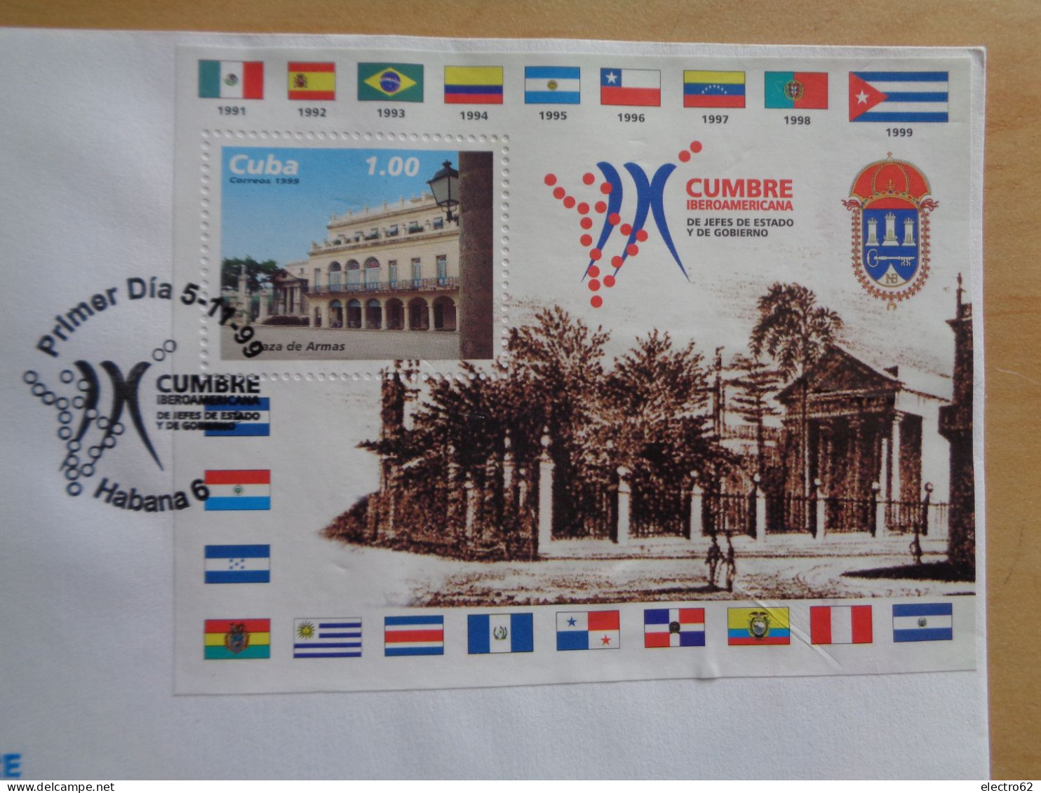 Cuba édifices De La Plaza De Armas Place D'armes 9 Sommet De Chefs D'état FDC Primer Dia N°158 1999 - FDC