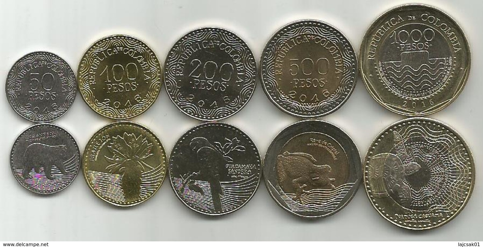 Colombia 50 - 100 - 200 - 500 - 1000 Pesos 2016. High Grade Set - Colombia