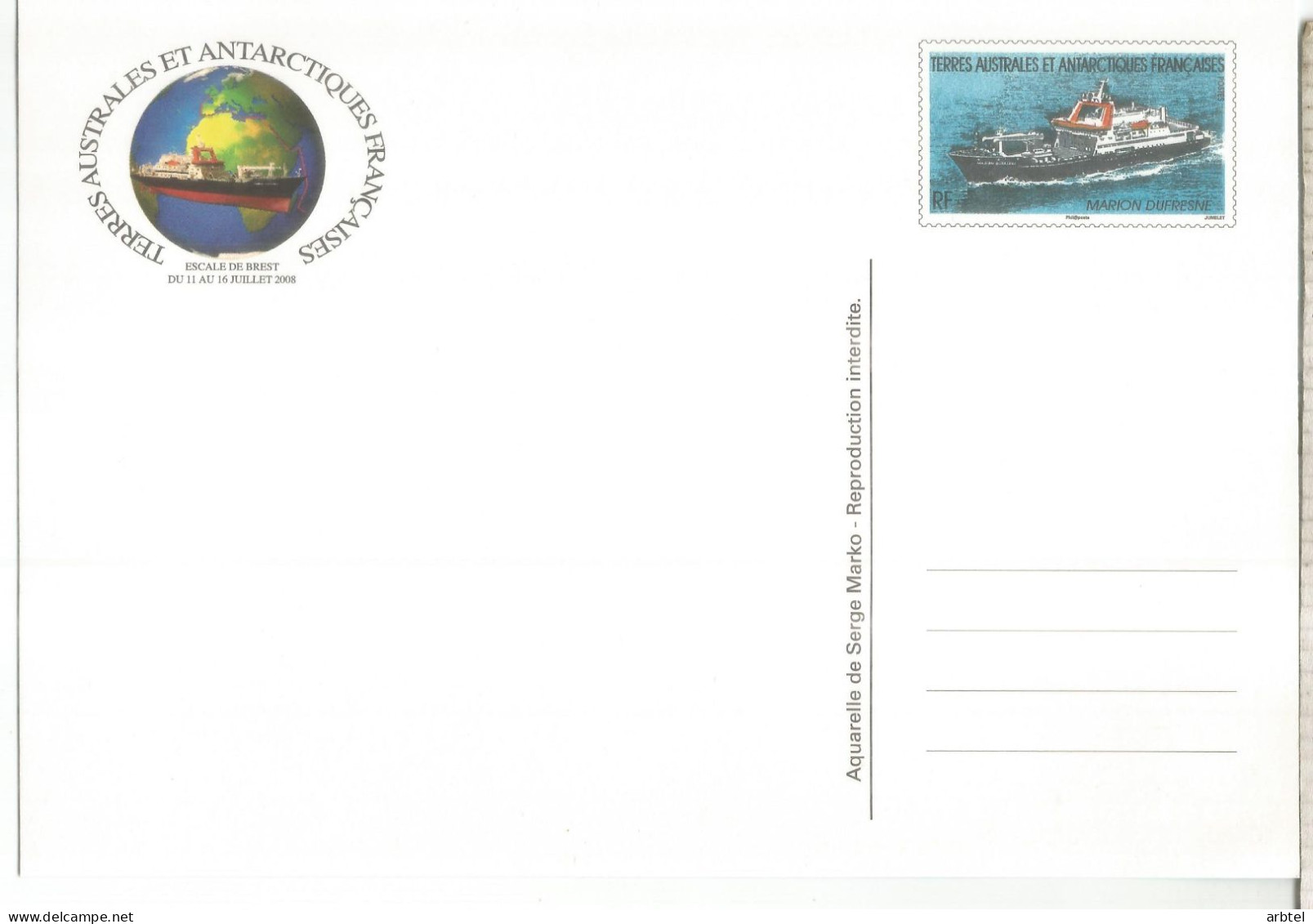 ANTARTICA ANTARCTIC TAAF ENTERO POSTAL BUQUE MARION DUFRESNE SHIP - Poolshepen & Ijsbrekers