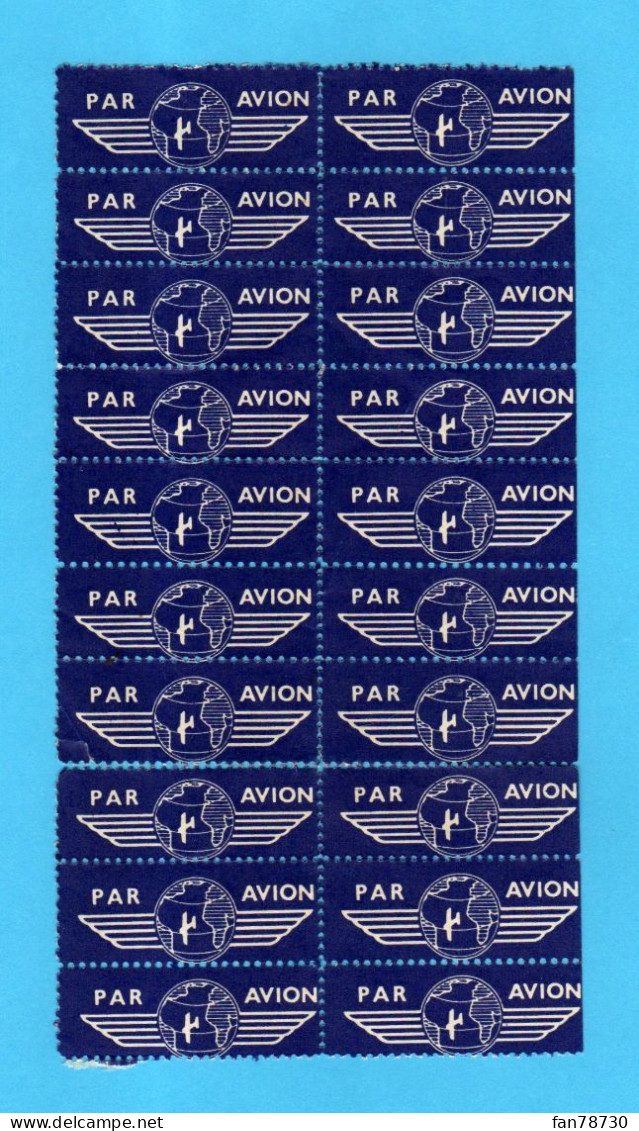 France - Sticker "Par Avion" X 20 - Frais Du Site Déduits - Autres & Non Classés