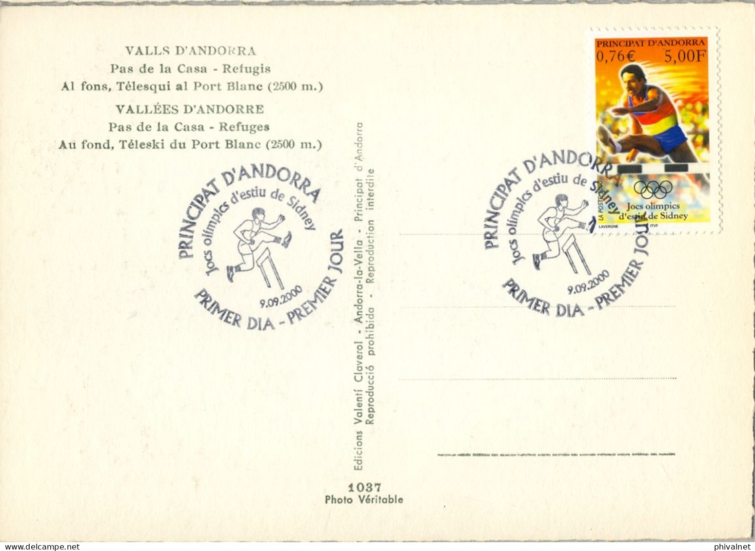 2000 , ED. 555  -  JUEGOS OLÍMPICOS DE VERANO , SIDNEY , ATLETISMO  , MAT. PRIMER DIA , FDC , ANDORRA FRANCESA - FDC