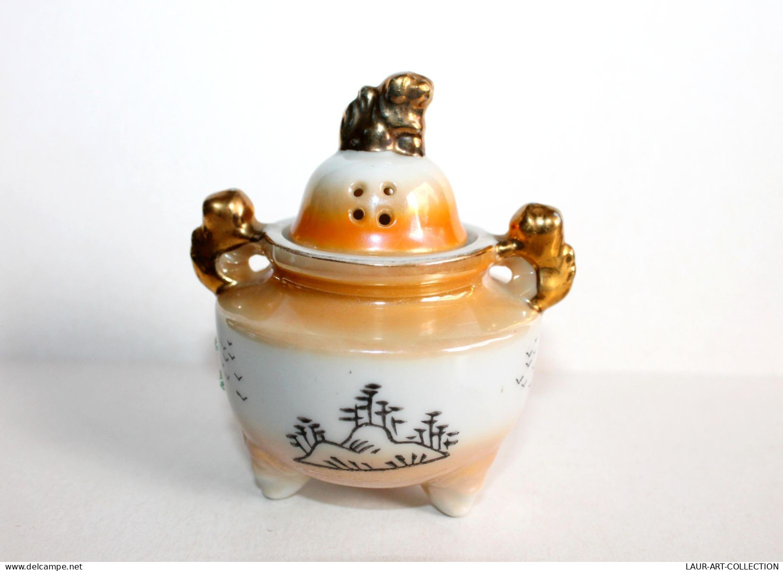 JAPON ANCIEN BRULE PARFUM ENCENSOIR PILULIER BOITE En PORCELAINE FAIT MAIN SIGNÉ, ART DECORATIF ASIATIQUE (0603.15) - Asian Art