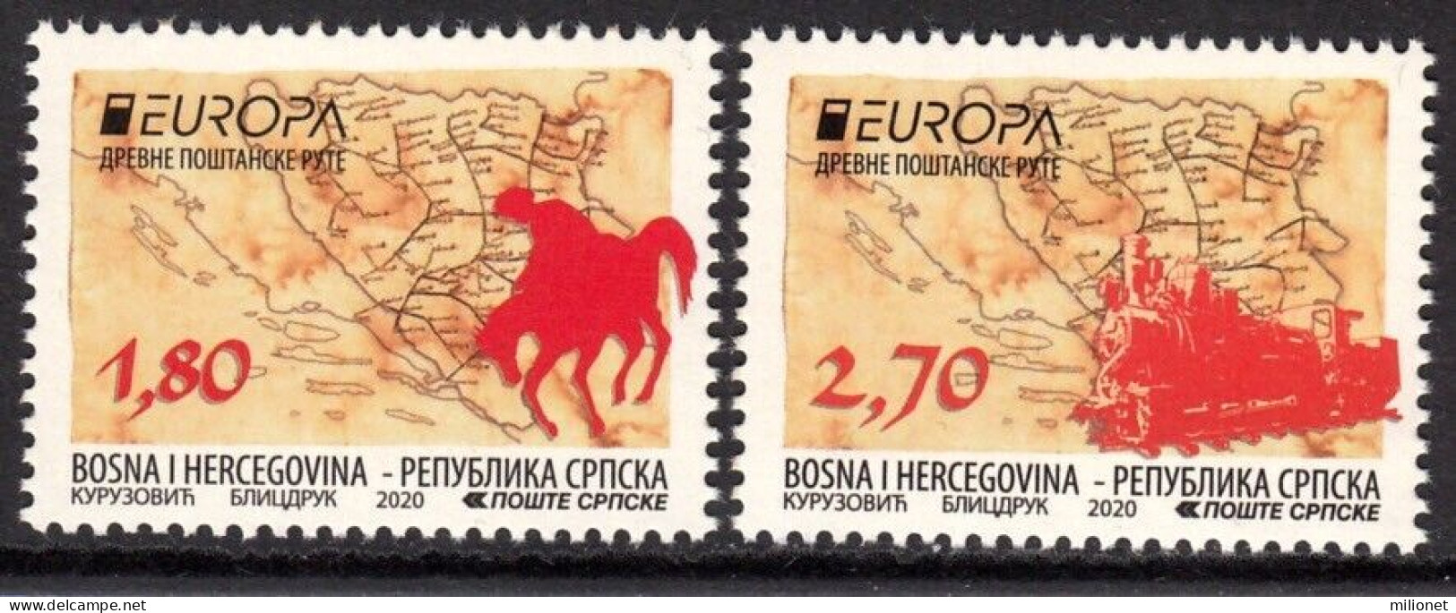 SALE!!! BOSNIA HERZEGOVINA SERBIA SERB POST PALE BOSNIE BOSNIEN 2020 EUROPA CEPT Ancient Postal Routes 2 Stamps Set ** - 2020