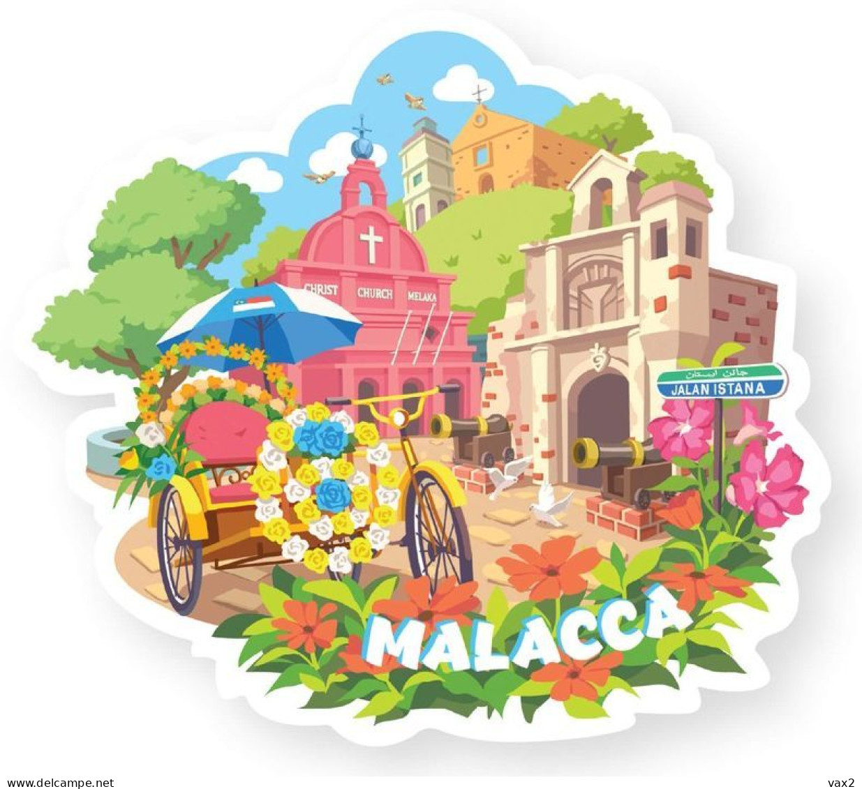 Malaysia Melaka Shaped Postcard MINT Malacca Landmark Trishaw - Malesia