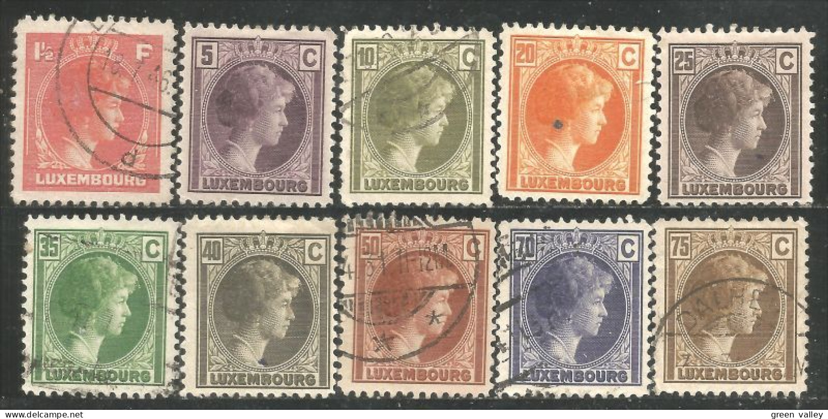 584 Luxembourg 1926 Grande Duchesse Charlotte 1 1/2c - 75c (LUX-115) - 1926-39 Charlotte Rechtsprofil