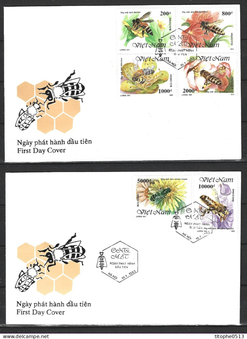 VIETNAM. N°1359-64 De 1993 Sur 2 Enveloppes 1er Jour. Abeilles. - Bienen