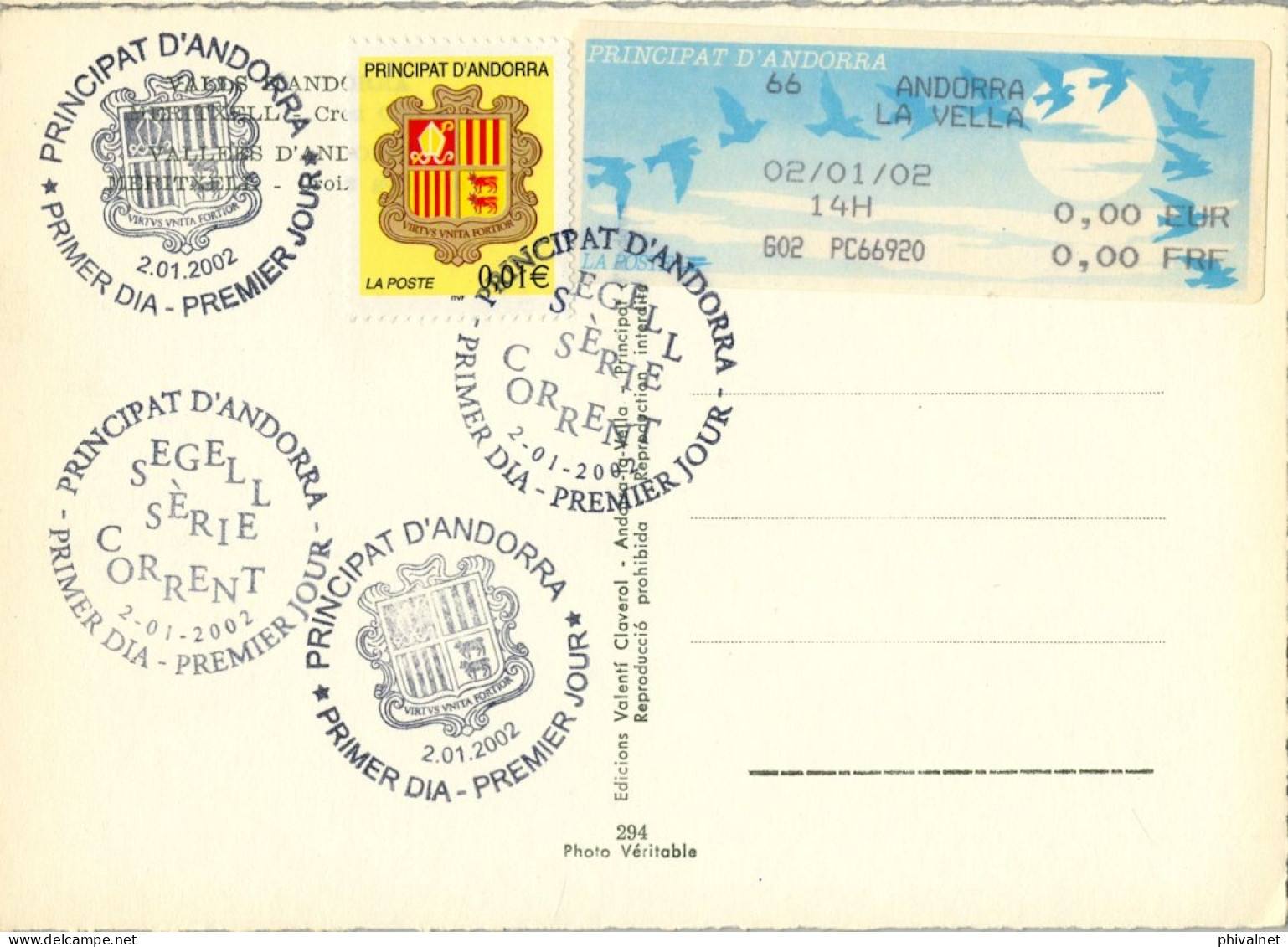 2002 , ED. 576 - ESCUDO DE ANDORRA , MAT. PRIMER DIA , FDC , ANDORRA FRANCESA , SVV , ATM - FDC