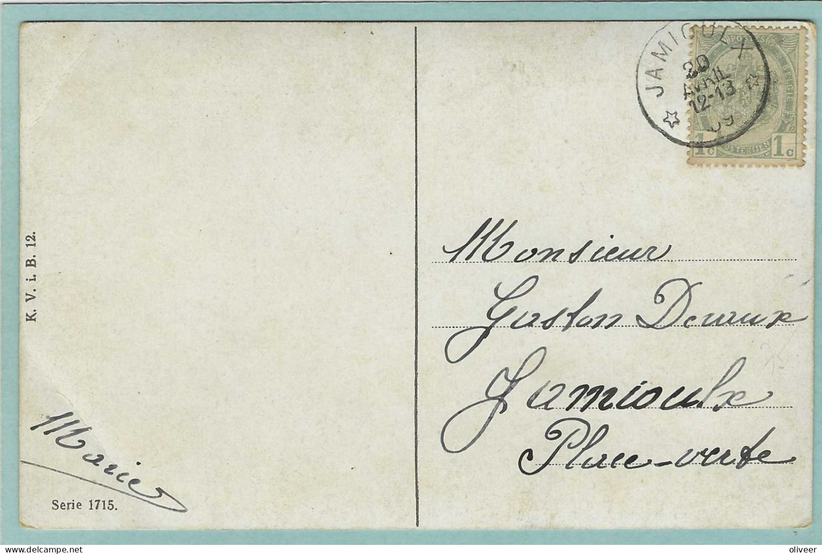 Postkaart Met Sterstempel JAMIOULX - 1909 - Cachets à étoiles